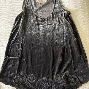Johnny WasYasmine Velvet Embroidered Sleeveless Silk Grey Olive Size XS